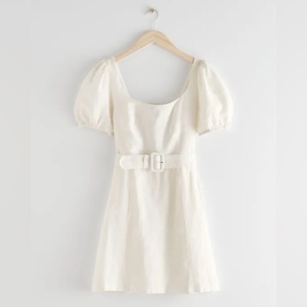 & Other Stories Linen White Belted Dress. New With Tags. Size 6.